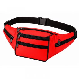 BB-04 Red Leather Bumbag/Waist Bag W/6 Zips (New)