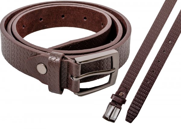 2706 Brown 1" woven prnt belt w brushed nickle buckl XL(40"-44")