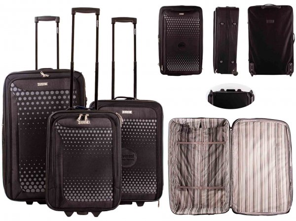 EV-426 BLACK SET OF 3 TROLLEY SUITCASE LUGGAGE BAG