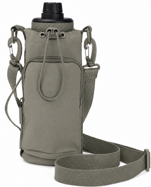 2301 Olive Grey Crinkle Nylon Practical Bottle Bag