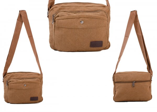 LL-23 BROWN SHOULDER BAG WITH 5 ZIP COMPARTMENTS