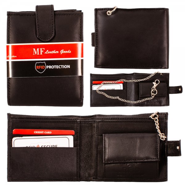 1172 BLACK MF RFID LEATHER WALLET WITH LOCK KEYCHAIN