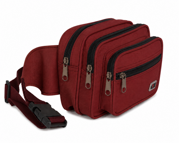 2579 Red Triple Compartment Bum Bag