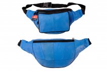 BB-07 BLUE LEATHER BUMBAG W/3 ZIPS
