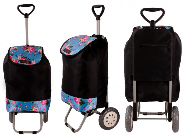 6957/S BLACK NAVY ROSES Shopping Trolley with Adjustable Handle