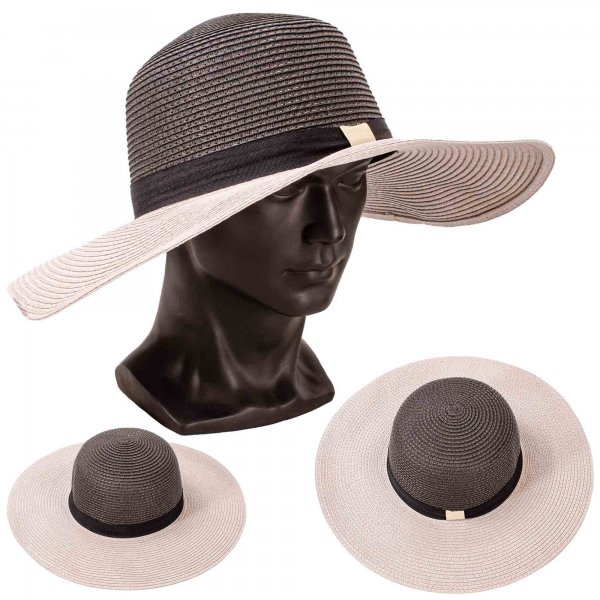 8752 BLACK/GREY LADIES WIDE BRIM CONTRAST SUN HAT