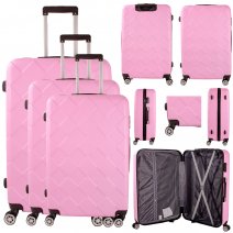 T-HC-11 PINK DETACHABLE WHEELS SET OF 3 TRAVEL TROLLEY SUITCASE