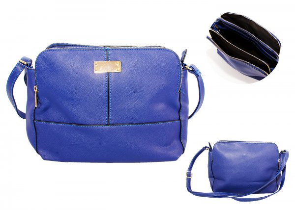 JBFB321 ROYAL BLUE NICOLE BROWN PU HANDBAG W/ 3 ZIP SECTIONS