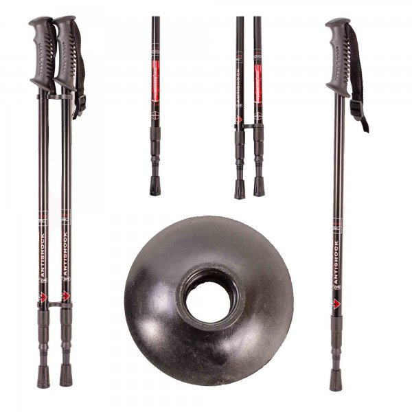 2890-PAIR BLACK ANTI-SHOCK TREKKING POLES