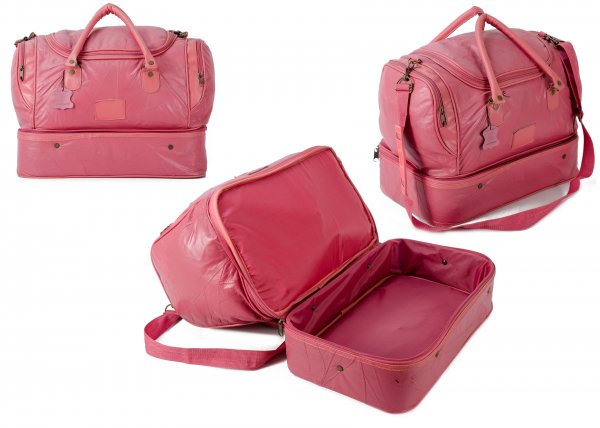 U07-403-003 HOT PINK PATCHWORK LEATHER HOLDALL
