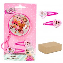 1563-8279 BOX OF 12 LOL ROUND COIN PURSE WITH HAIR CLIPS SET