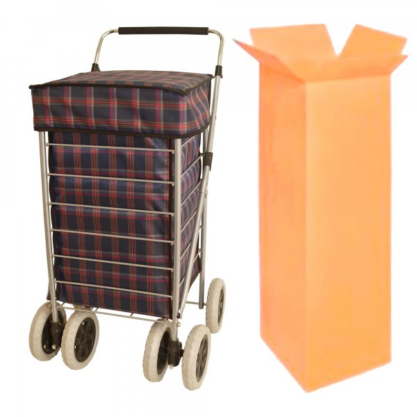 ST-SIX-01 NAVY CHECKERED ASSORTED 6-WHEEL SHOPPING TROLLEY BOX O