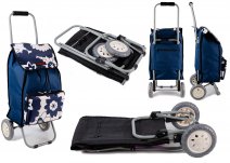 6956 Navy Flower Shopping Trolley with Folding back Frame