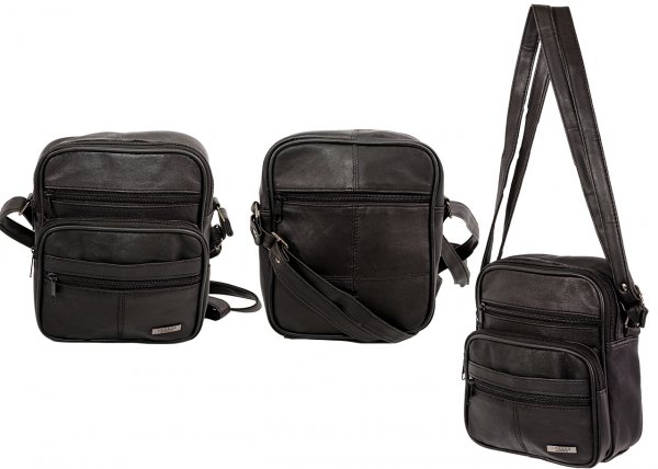 1451 Nappa Gents/Unisex Bag with 5 Zips BLACK