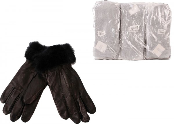 8912 LADIES SOFT LEARTHER GLOVE WITH FUR ON TRIM BLACK