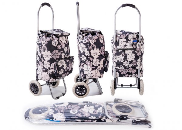 ST-03-FP WHITE FLOWER PRINT 2 WHEEL SHOPPING TROLLEY