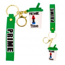 PRIME DRINK GREEN/WHITE CUP STYLE FASHION METAL/RUBBER KEYCHAIN