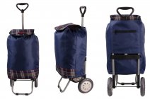 6957/W NAVY CHECK SHOPPING TROLLEY ADJUSTABLE HANDLE