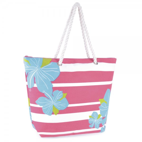 BB0984 FLOWER AND STRIPE BAG PINK