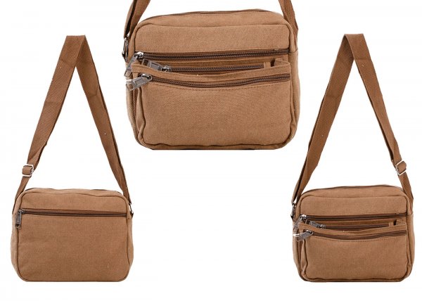 LL-75 BROWN SHOULDER BAG WITH 5 ZIP COMPARTMENTS