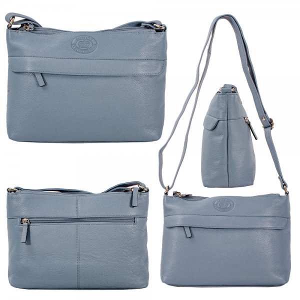 0597 ICEBERG PEBBLE LEATHER TWIN TOP ZIP RFID SHOULDER BAG