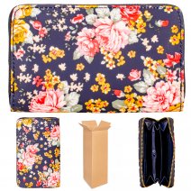 LW198 NAVY BOX OF 12 FLORAL MEDIUM PURSE W/COIN SECTION