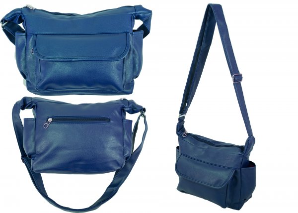 5731 TOP ZIP PU BAG WTH FRONT ZIP, BCK ZIP & SD P NAVY