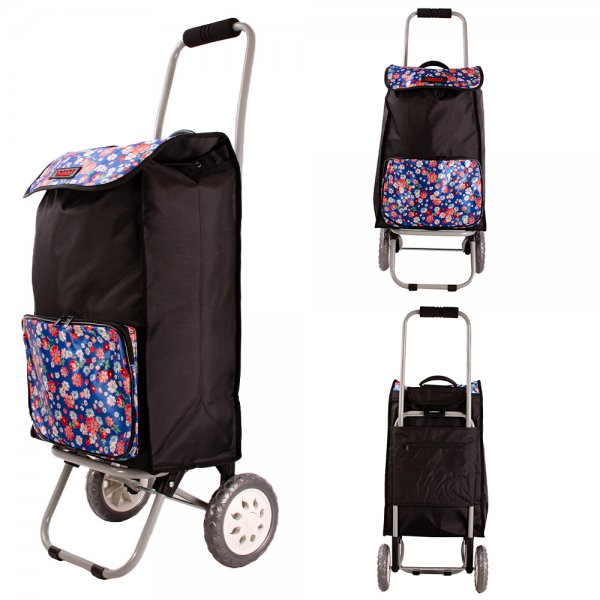 6956/S BLACK FLORAL 2-WHEEL SHOPPING TROLLEY