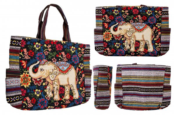 LL-120 FLORAL ELEPHANT PRINT CANVAS SHOPPING BAG