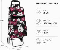 LL-ST05 BLACK PINK FLOWER PRINT 2 WHEEL SHOPPING TROLLEY LL-ST05 BLACK PINK FLOWER PRINT 2 WHEEL SHOPPING TROLLEY