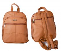 3744TAN BACKPACK WITH TOP ZIP ROUND COMPARTMENT, TWO FRONT POCKE