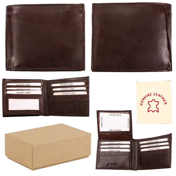 S-082 BROWN LEATHER WALLET BOX OF 12