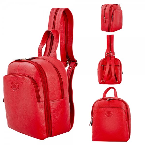 0598 ROSSO PEBBLE LEATHER 2 TOP ZIP RND RFID SHOULDER/BACKPACK