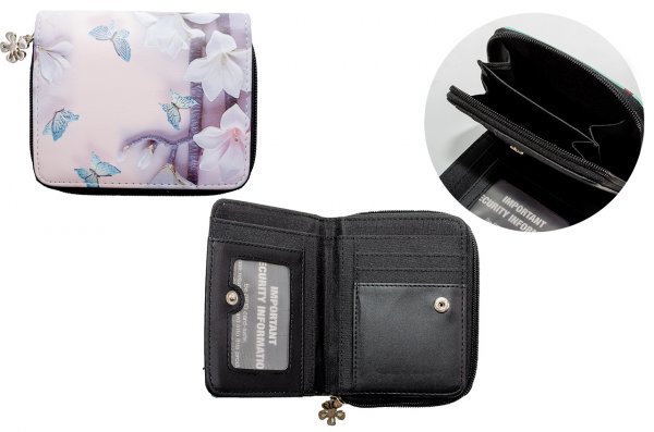 7095 RFID SMALL PURSE WITH PRINTED DESIGNS FLORAL BUTTERFLY