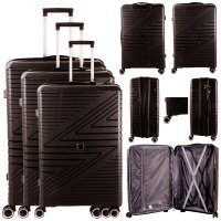 T-HC-PP-02 BLACK SET OF 3 TRAVEL TROLLEY SUITCASE
