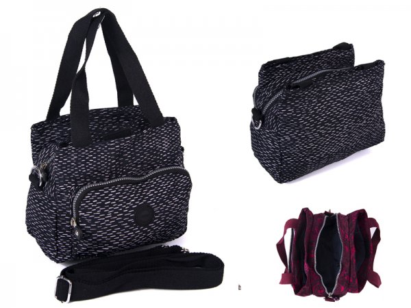 2503A BLK PATTND CRINKLED NYLON H'BAG WITH SHLDER ST