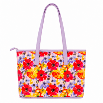 5718 PINK FLORAL PU LARGE TOP ZIP TOTE/SHOPPING/SHOULDER BAG