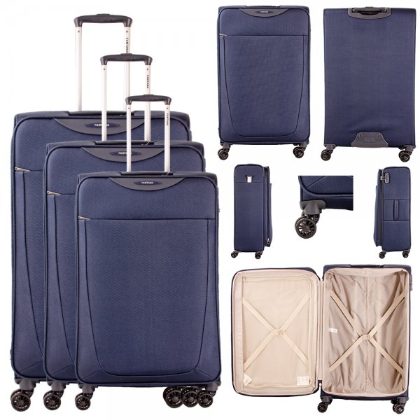 1985 NAVY SET OF 3 TRAVEL TROLLEY SUITCASES