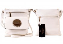 5802WHITE Faux Leather Dble Top Zip X-Bdy Bag with Frnt Pk- O059