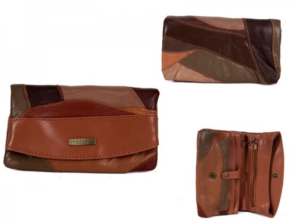 4614 Brown FRONT FLAP PURSE WITH 2 ZIPS & MULTI POCKETS