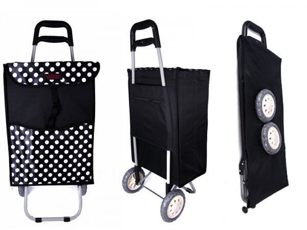 6961 2 WHEEL SHOPPING TROLLEY BLACK POLKA DOT