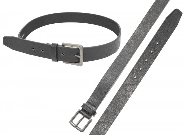 2741 BLACK leather grain belt wt antq gun metal L (36"-40")