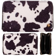 LW217 BLACK/WHITE COW PRINT MEDIUM PURSE W/COIN SECTION