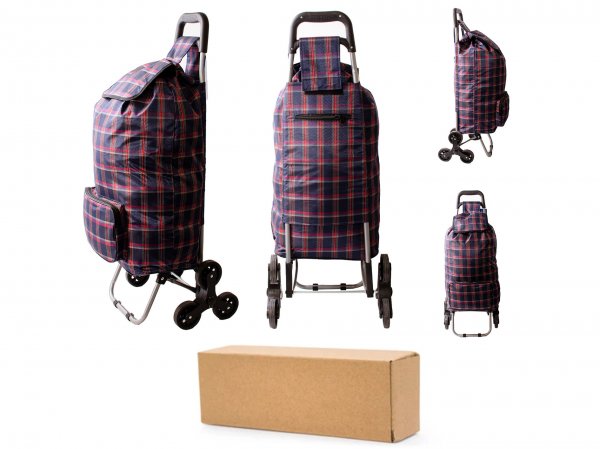 ST-09-CH NAVY CHECK BOX OF 10 SHOPPING TROLLEY