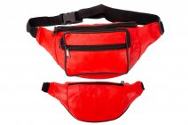 BB-03 RED LEATHER BUMBAG W/4 ZIPS