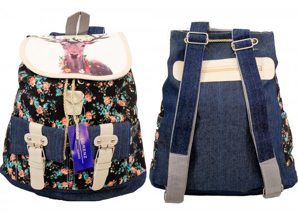 2606 Boho Canvas Backpack wt 1 Frnt & 2 Side Pockets deer