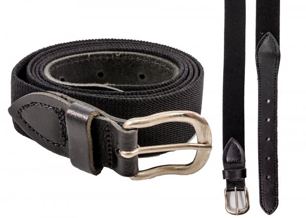 elastic 1" leather tipped belt with a metal buckle. L-XL