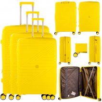 T-HC-PP-02 YELLOW SET OF 3 TRAVEL TROLLEY SUITCASE