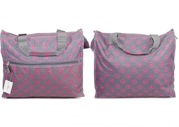 LL-7433 SHOPPING BAG GREY PINK FLOWER PRINT
