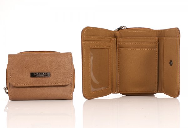 3705 RFID Small Zip Round Cow Hide Purse TAN